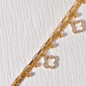 Stainless steel double layer, clover charm bracelet